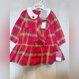 NWT Tahari Girls Apple Plaid Flannel  Dress 
Size 6 months or 9 months